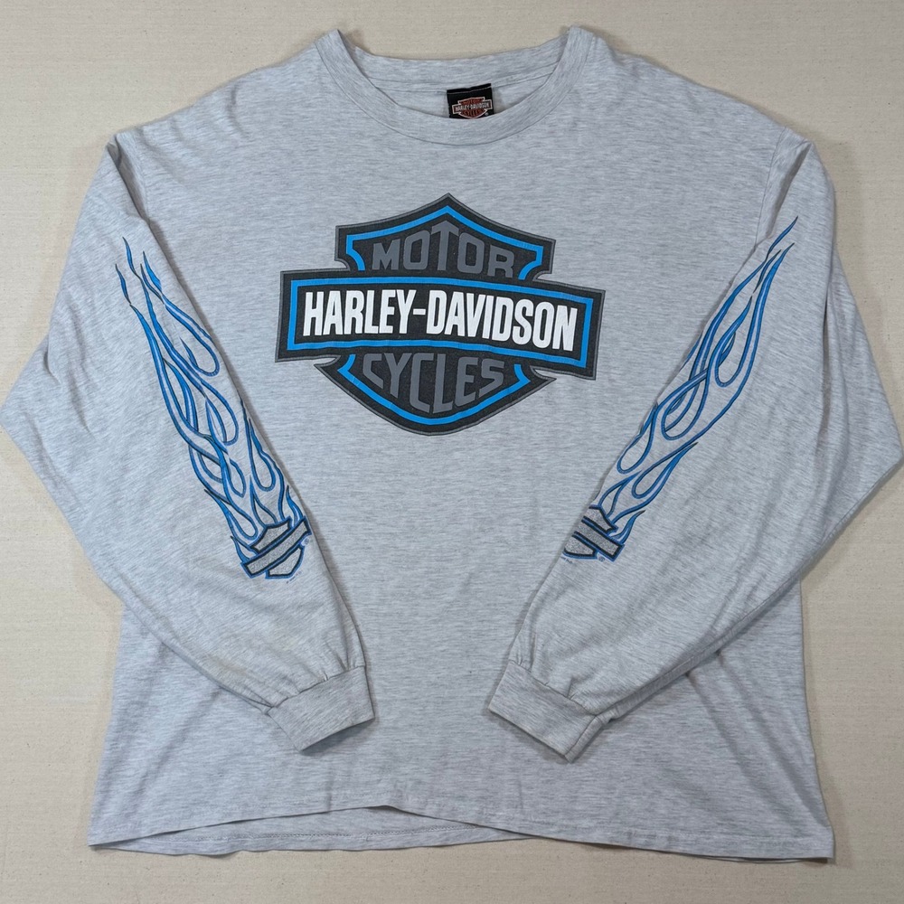 Vintage Harley Davidson Hartford CT Eagle Flame Long Sleeve Shirt Gray XL 90s